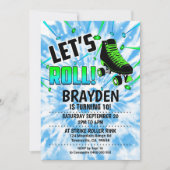 Roller Schaats Party Invitation Boy Tie Dye Blue Kaart (Voorkant)