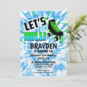 Roller Schaats Party Invitation Boy Tie Dye Blue Kaart (Staand voorkant)