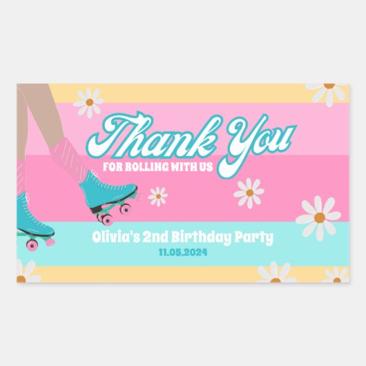 Roller schaats Rainbow Birthday Favoriete box labe Rechthoekige Sticker (Voorkant)