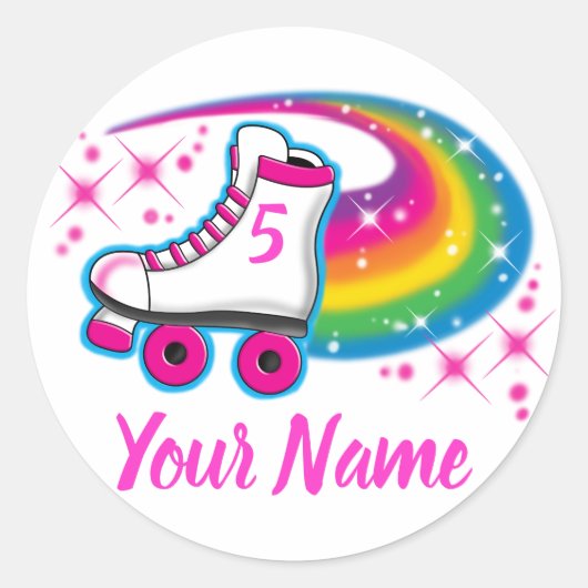 Roller Schaats Regenboog Sparkle Verjaardags Meisj Ronde Sticker (Voorkant)