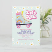 Roller schaats Retro Daisy Birthday Kaart (Staand voorkant)