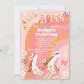 Roller Schaats Retro Groovy Birthday Invitations Kaart (Voorkant)