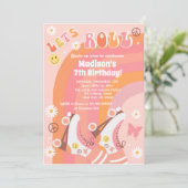 Roller Schaats Retro Groovy Birthday Invitations Kaart (Staand voorkant)