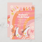 Roller Schaats Retro Groovy Birthday Invitations Kaart (Voorkant / Achterkant)