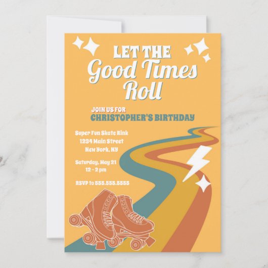 Roller Schaats Retro Groovy Verjaardagsuitnodiging Kaart (Voorkant)