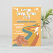 Roller Schaats Retro Groovy Verjaardagsuitnodiging Kaart (Staand voorkant)