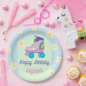 Roller Schaats Retro Happy Birthday Daisy Papieren Bordje (Feest)
