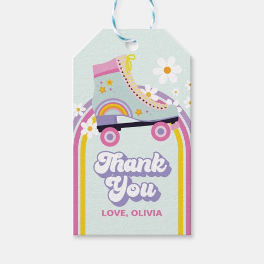 Roller schaats Retro Rainbow Birthday Cadeaulabel (Voorkant)