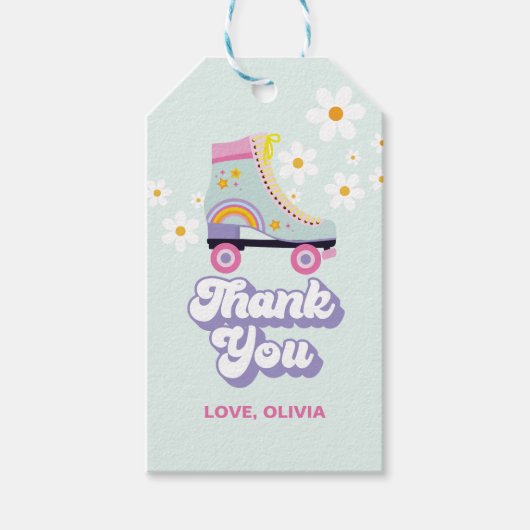 Roller schaats Retro Rainbow Birthday Cadeaulabel (Voorkant)