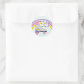 Roller schaats Retro Rainbow Birthday Ronde Sticker (Tas)