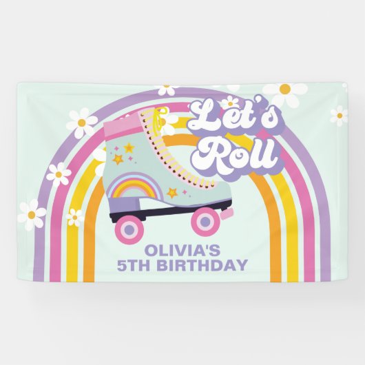 Roller schaats Retro Rainbow Birthday Spandoek (Horizontaal)