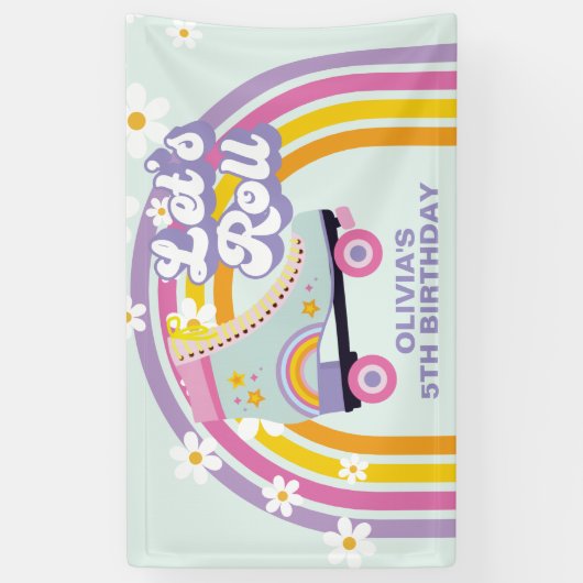 Roller schaats Retro Rainbow Birthday Spandoek (Verticaal)