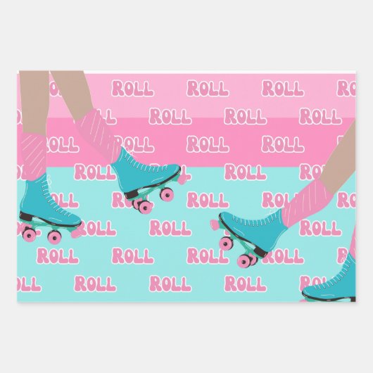 Roller schaats Retro Regenboog Verjaardagsfeest Inpakpapier Vel (Voorkant 3)