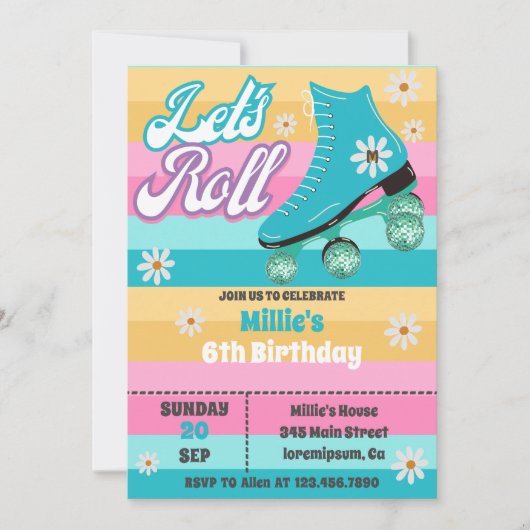 Roller schaats Retro Regenboog Verjaardagsfeest Kaart (Voorkant)