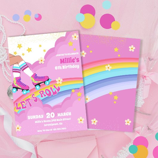 Roller schaats Retro Regenboog Verjaardagsfeest Kaart