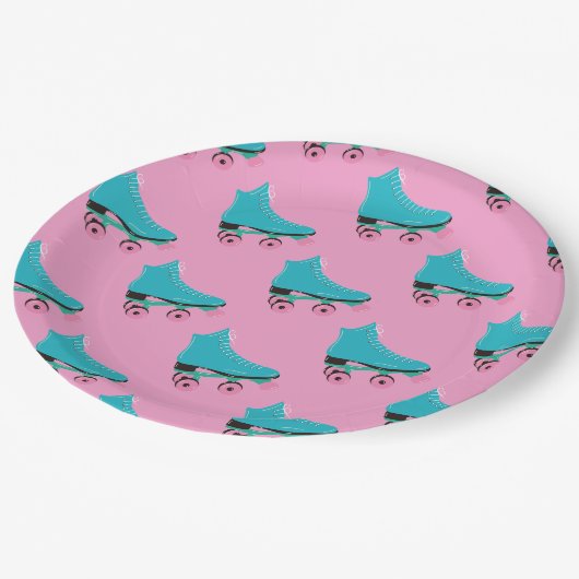 Roller schaats Retro Regenboog Verjaardagsfeest Papieren Bordje (Gekanteld)