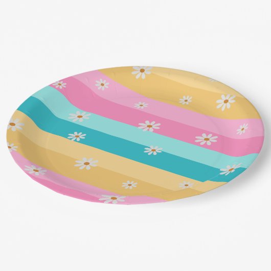 Roller schaats Retro Regenboog Verjaardagsfeest Papieren Bordje (Gekanteld)