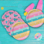 Roller schaats Retro Regenboog Verjaardagsfeest Papieren Bordje