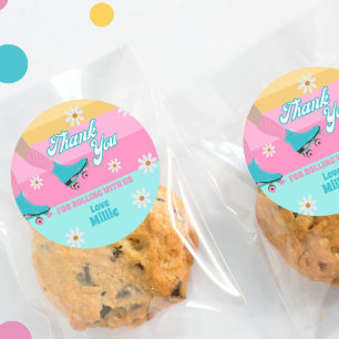 Roller schaats Retro Regenboog Verjaardagsfeest Ronde Sticker