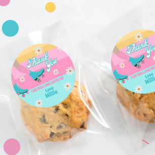 Roller schaats Retro Regenboog Verjaardagsfeest Ronde Sticker