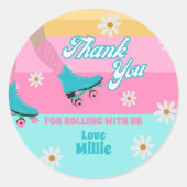 Roller schaats Retro Regenboog Verjaardagsfeest Ronde Sticker (Voorkant)