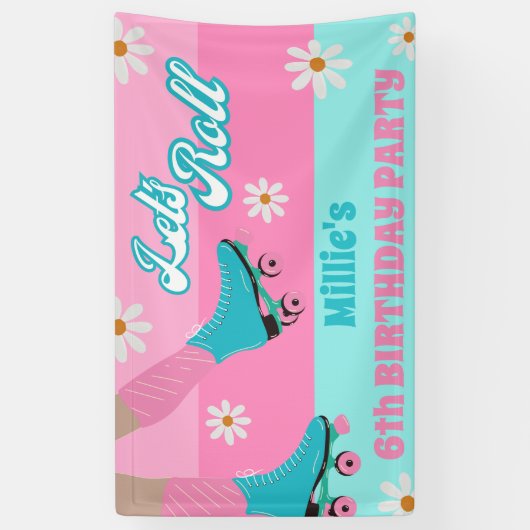 Roller schaats Retro Regenboog Verjaardagsfeest Spandoek (Verticaal)