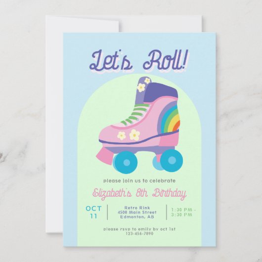 Roller Schaats Retro Schaatsen Meisjes Verjaardag Kaart (Voorkant)