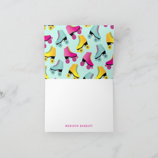 Roller Schaats retro Skating Dank u Briefpapier Notitiekaartje (Binnen)