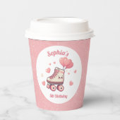 Roller Schaats Roze Glitter Meisje Verjaardagsfees Papieren Bekers (Voorkant)
