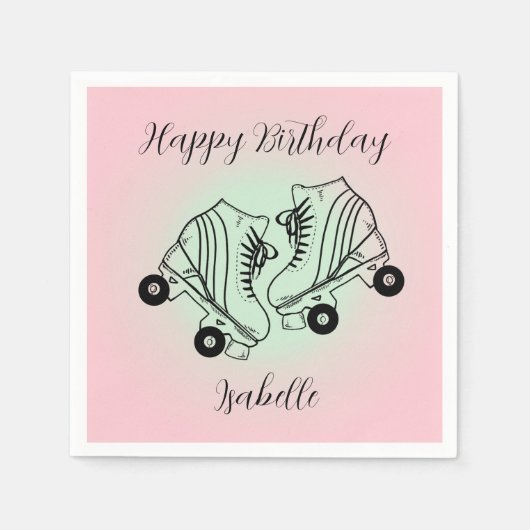 Roller Schaats Roze Ombre Happy Birthday Servet (Voorkant)