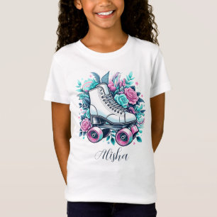 Roller schaats, rozen in pastelkleur, jouw namen t t-shirt