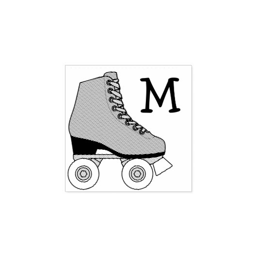 Roller Schaats Schaatsen Monogram Initiaal Rubberstempel (Afrduk)
