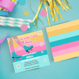 Roller schaats schaatsen Retro Regenboog Verjaarda Kaart