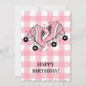 Roller Schaats Schaatsen Roze Gingham Verjaardag Feestdagenkaart (Voorkant)