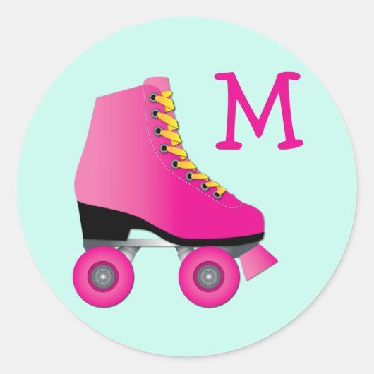 Roller Schaats Schattige Schaatsen Monogram Seal S Ronde Sticker (Voorkant)