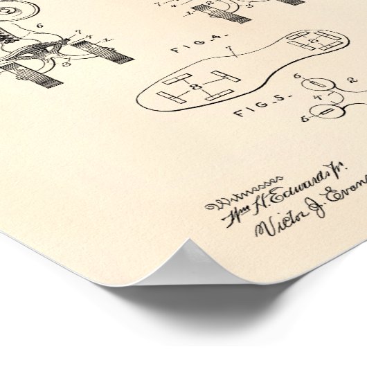 Roller Schaats Shoe 1899 Patent Art Old Peper Poster (Hoek)