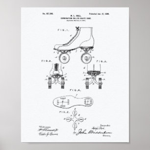 Roller Schaats Shoe 1899 Patent Art-witboek Poster