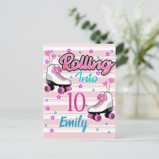 Roller Schaats Skating Custom Birthday Briefkaart (Staand voorkant)
