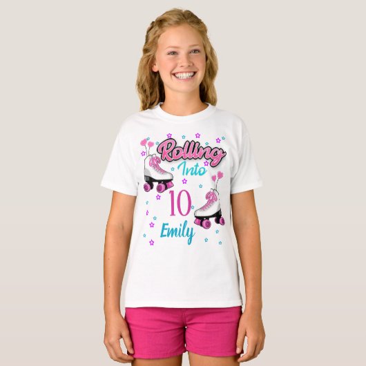 Roller Schaats Skating Custom Birthday MAtching T- T-shirt (Voorkant volledig)