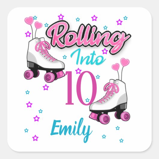Roller Schaats Skating Custom Birthday MAtching Vierkante Sticker (Voorkant)