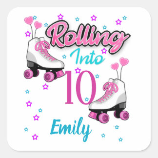 Roller Schaats Skating Custom Birthday MAtching Vierkante Sticker