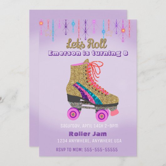 Roller schaats, skating Party, Roller Disco glitte Kaart (Voorkant / Achterkant)