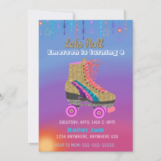 Roller schaats, skating Party, Roller Disco glitte Kaart (Voorkant)