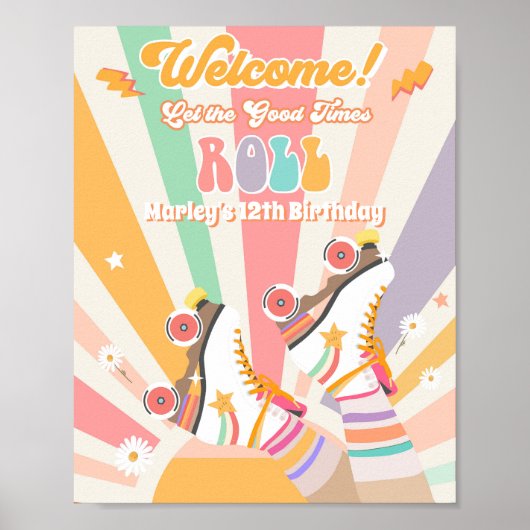 Roller Schaats Skating Retro Groovy Birthday Welko Poster (Voorkant)