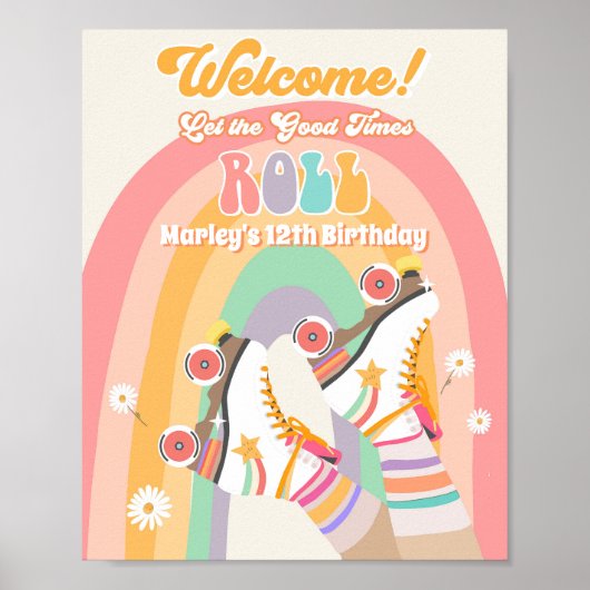 Roller Schaats Skating Retro Groovy Birthday Welko Poster (Voorkant)