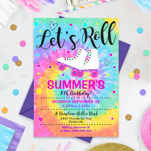 Roller schaats Tie Dye Invitation Rollerskating Kaart