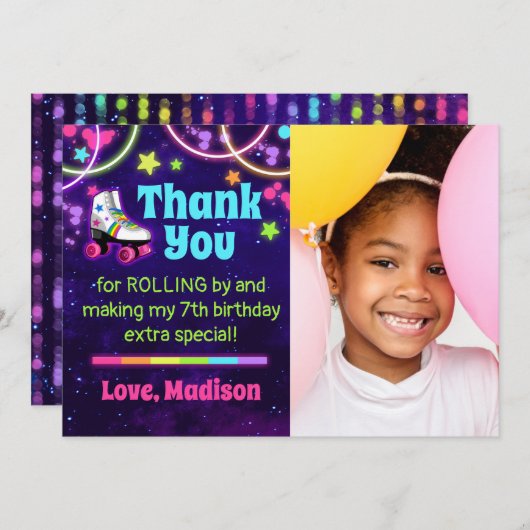 Roller Schaats Verjaardagsfeestje Dank je kaart (Voorkant / Achterkant)