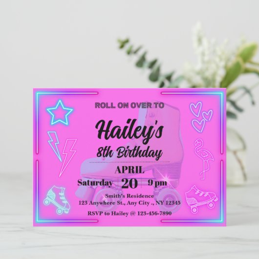 Roller Schaats verjaardagsfeestje Kaart (Staand voorkant)