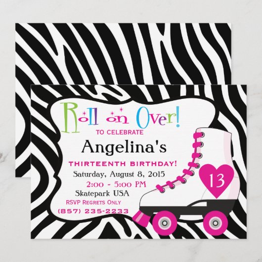 Roller Schaats verjaardagsfeestje Kaart (Voorkant / Achterkant)