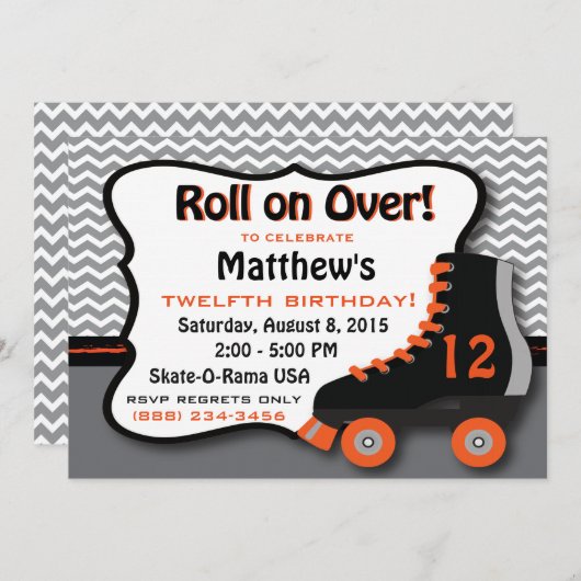 Roller Schaats verjaardagsfeestje Kaart (Voorkant / Achterkant)